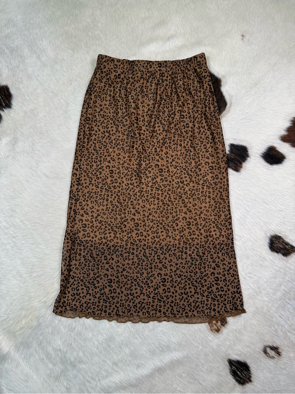 Y2K Leopard Print Mesh Midi Skirt Size Medium